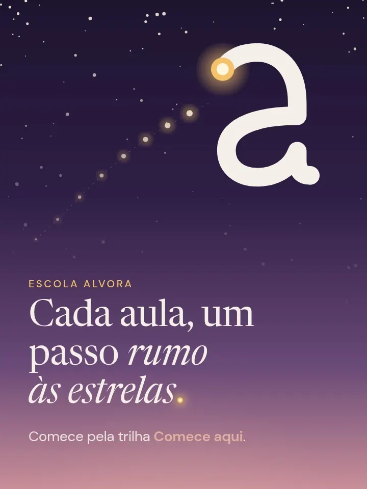 Banner da Escola Alvora com a frase Cada aula, um passo rumo às estrelas, sobre um céu de madrugada com a estrela d'alva.